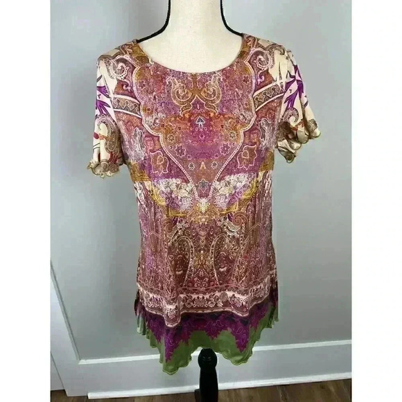 Soft Surroundings Luciana Paisley Women's S Blouse Scallop Sleeves Colorful - Picture 1 of 11